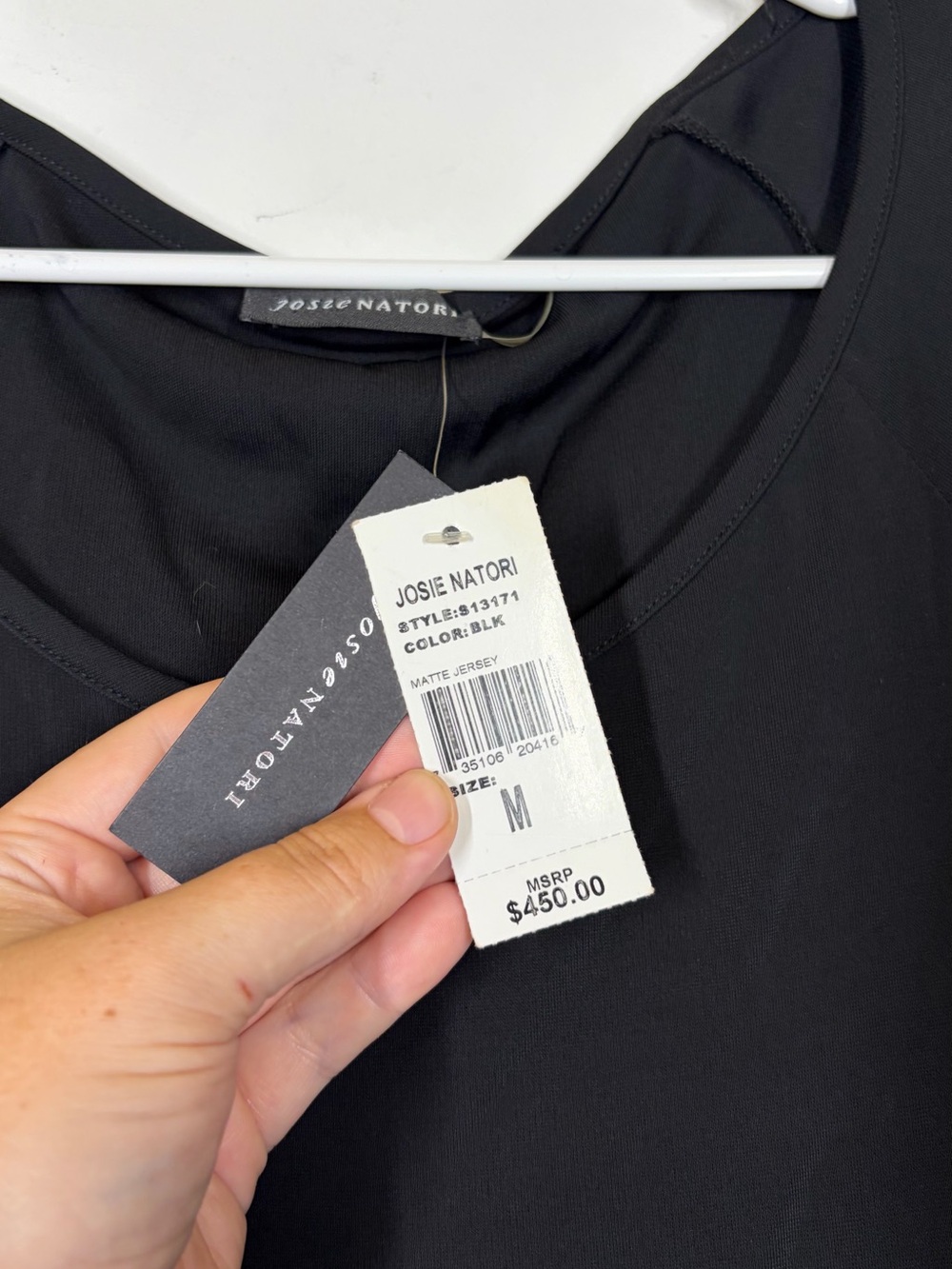 NWT $450 Josie Natori Black Jersey Matte Dress Size Medium - Picture 7 of 9